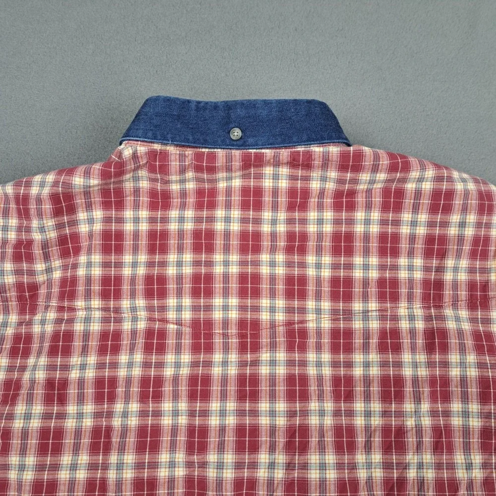 Wrangler PBR Button Down Shirt Mens Size XL Red Plaid Rodeo Bull Riding Official